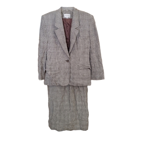 Vintage JH Collectibles Wool Blend Plaid Suit Sz 8 Gray Cream - Picture 1 of 16